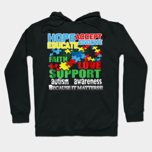 Autism T-ShirtAutism Hope Faith Love Ribbon Autism Awareness T Shirt Hoodie